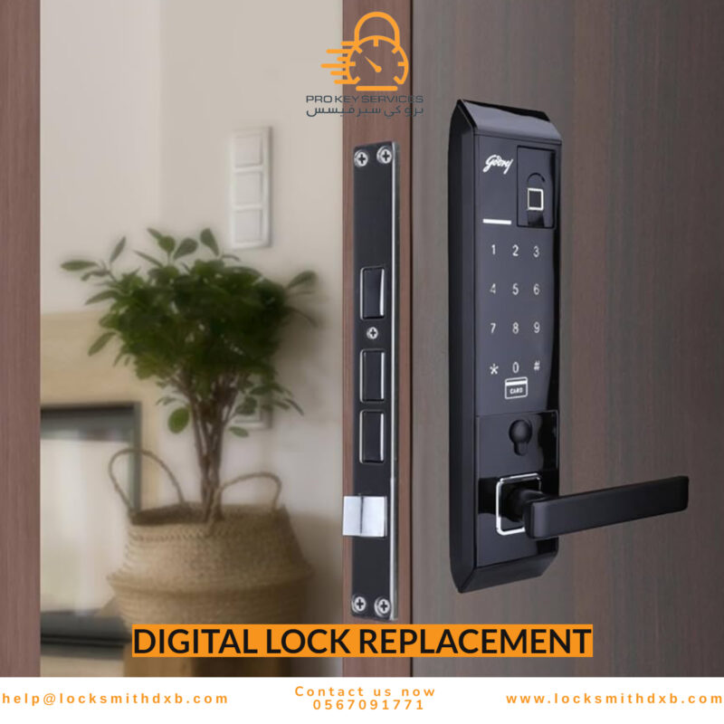 Technician installing a digital lock on a door in Dubai