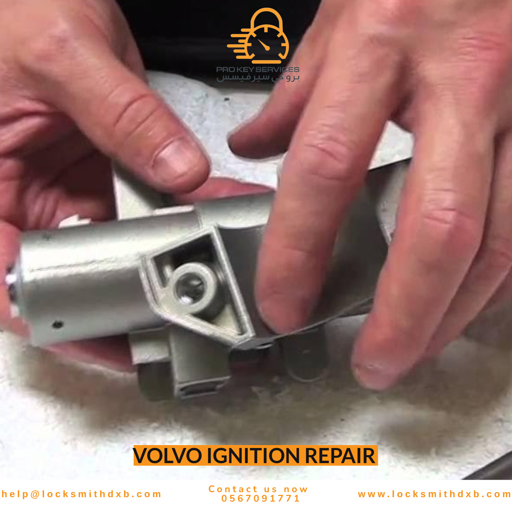 Volvo ignition switch being removed for inspection and repair in Dubai workshop