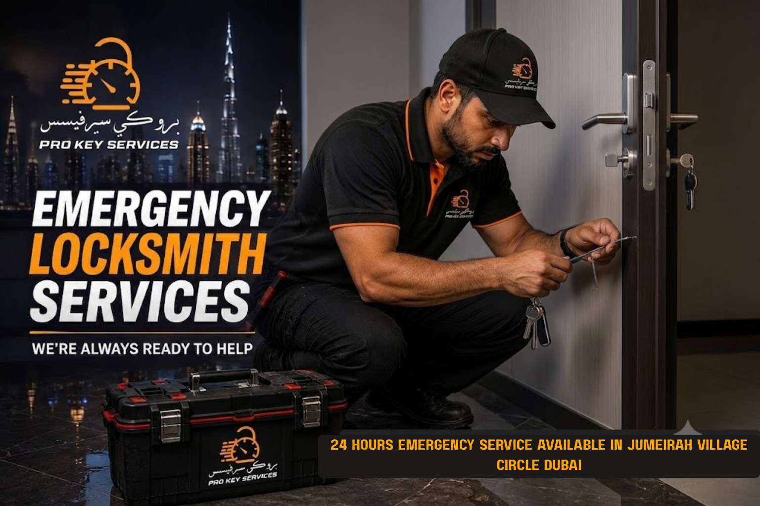 Pro Key Services locksmith working in a JVC villa