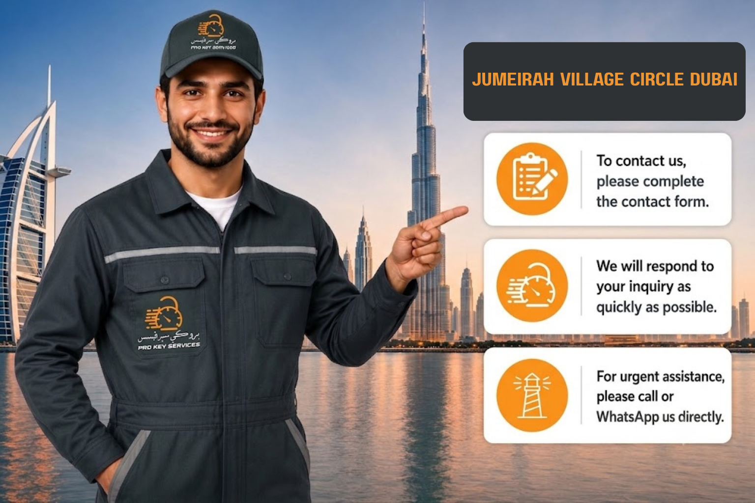Pro Key Services locksmith pointing to the JVC contact form