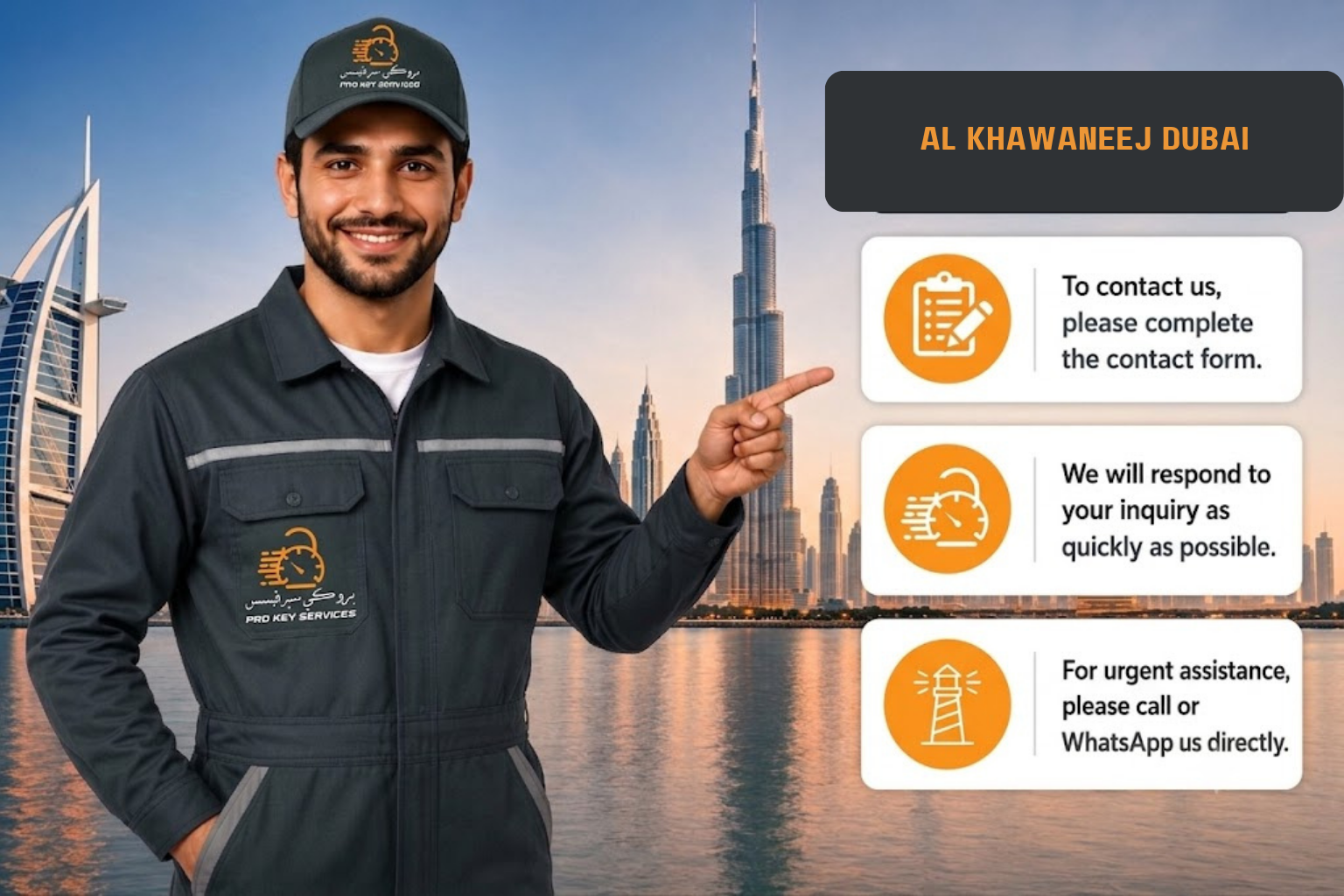 Pro Key Services locksmith pointing to the contact form